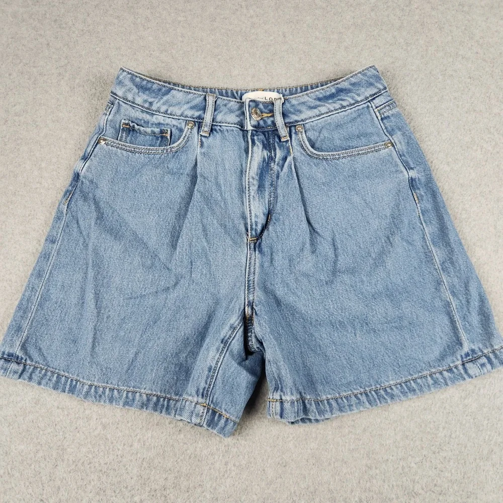 LOFT Jean Shorts Womens 0/25 Blue Denim Medium Wash High Waisted Relaxed Fit